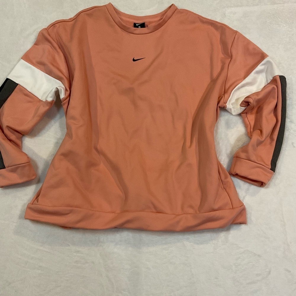 Nike Women's Coral Sweatshirt with White and Black Accents